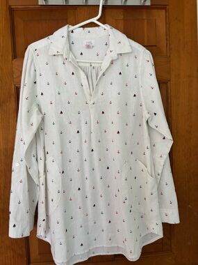 Sigrid Olsen White Long-Sleeve Shirt with Red & Navy Nautical Motif